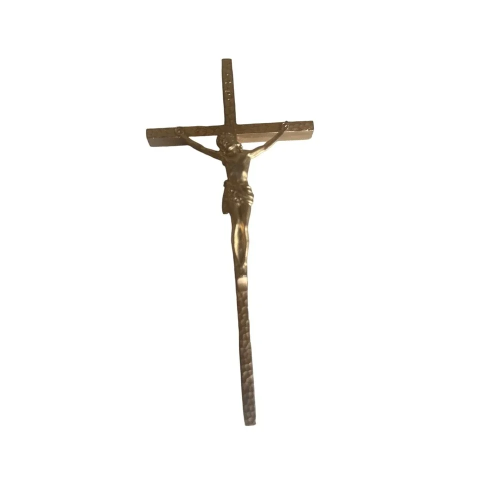 Unbranded Crucifix Wall Cross Gold Jesus Christ Hammered Metal Religious Decor